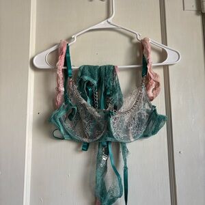NEW Lace Bustier with Pink and Teal Accents